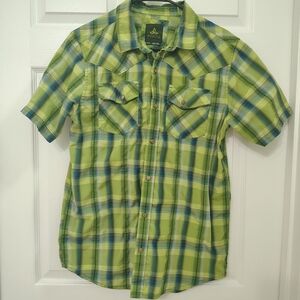 Prana Lime and Teal Plaid Men's Shirt